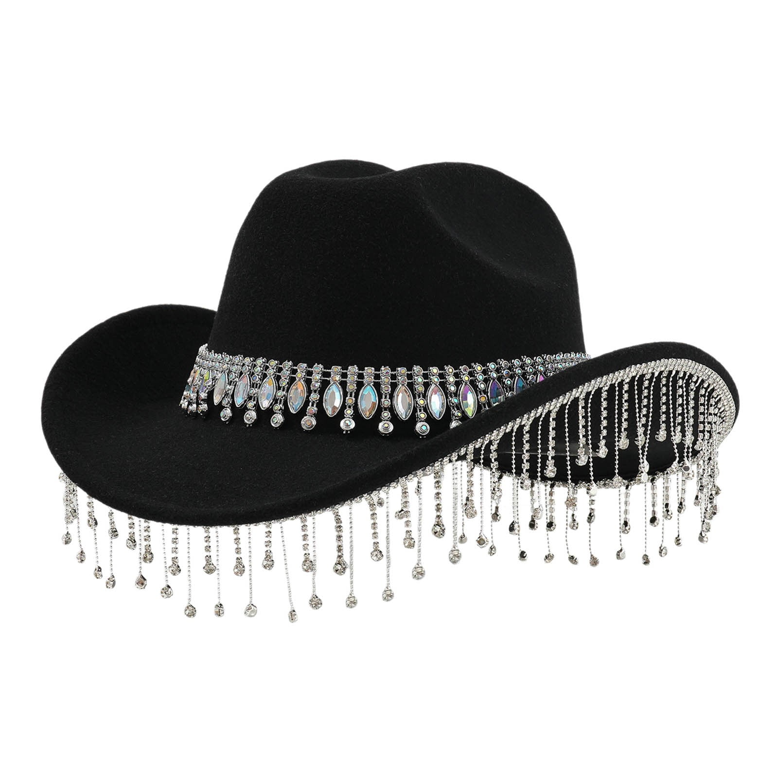 Elegant Black Hat with Colorful Gemstones Captain Hat Iridescent Rhinestones | Masquerade Store main image 3