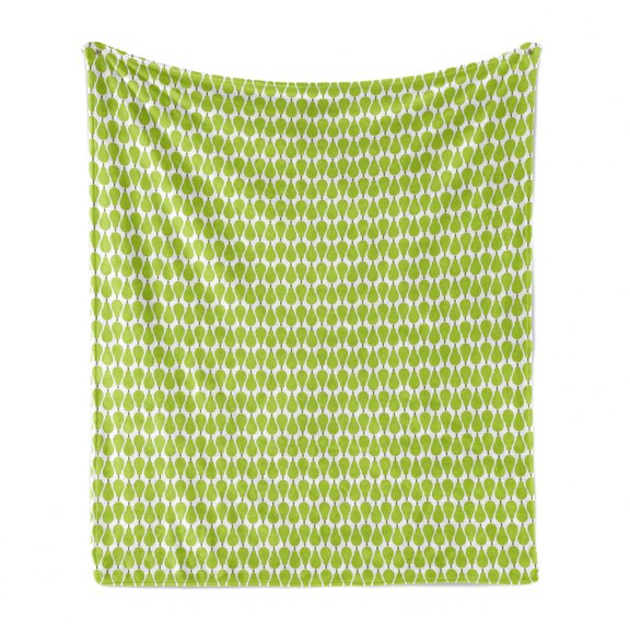 Pear Soft Flannel Fleece Blanket, Continuous Symmetrical Abstract Style Tasty Fruit Print on Plain Backdrop, Cozy Plush for Indoor and Outdoor Use, 50" x 70", White and Yellow Green, by Ambesonne