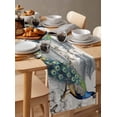 thumbnail image 3 of Watercolor Peacock Burlap Cotton Table Runner 18x72 Inches Long, Retro Attic Flower Feather Farmhouse Table Runners, Outdoor Dining Tablecloths Decor for Baby Shower/Party/Wedding, 3 of 6