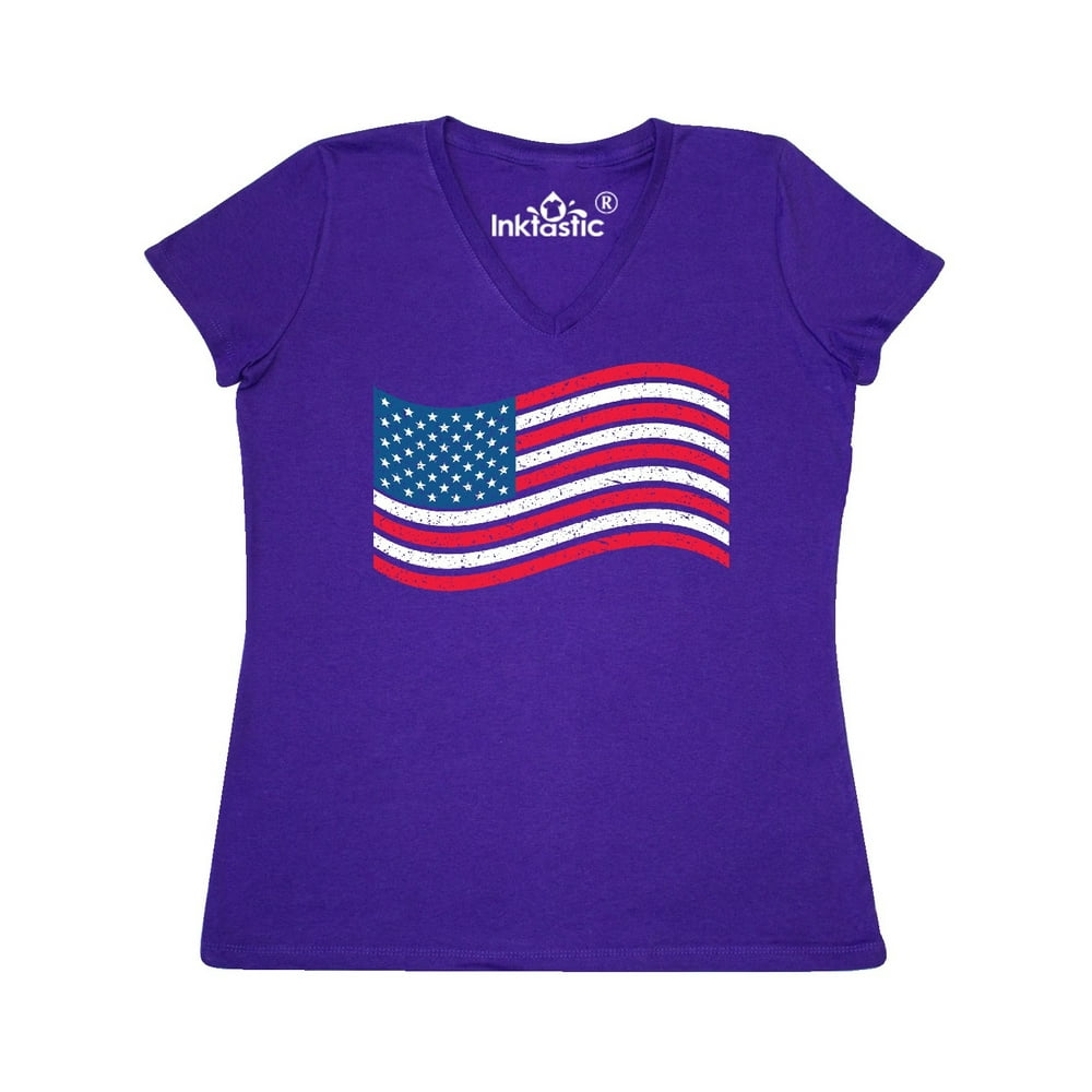 INKtastic - Grunge American Flag Women's V-Neck T-Shirt - Walmart.com ...