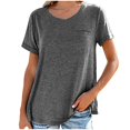 thumbnail image 3 of Mittory Women's Roll Up Short Sleeve T Shirts Crew Neck Tops Loose Causal Tees with Pocket, 3 of 3