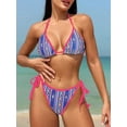 thumbnail image 5 of FEORJGP Women 2 Pieces Bikini Swimsuits Ladies Sleeveless Bustier Snakeskin Pattern Tie-Up Halter Neck Padded Bra Briefs Thong Bottoms Sexy Fashion Beach Bathing Suit Set, 5 of 7