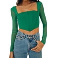 thumbnail image 4 of VISgogo, camiseta corta para mujer, manga larga de malla, camisetas cortas lisas con cuello cuadrado de corte bajo, camiseta delgada con ombligo para mujer para primavera/otoño VISgogo  moda, 4 of 8