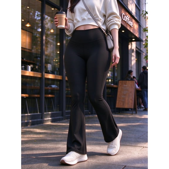 DENTOYOU Women High Waisted Flare Leggings, 4-Way Stretch Bootcut Yoga Pants Tummy Control Butt Lifting Workout Casual Bell Bottom Leggings Black L