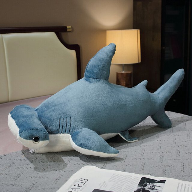 55/100CM Real-life Blue Whale Plush Toys Stuffed Shark Fish Doll Cartoon Big Soft Sleep Pillow Kids Girls Baby Birthday Giftblue shark100cm Deng Xun unisex