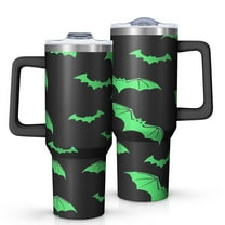 Black Halloween Bats with Green Tumbler with Handle and Lid,40oz Double Wall Vacuum Insulated Tumbler,Cups Gift for Women and Men