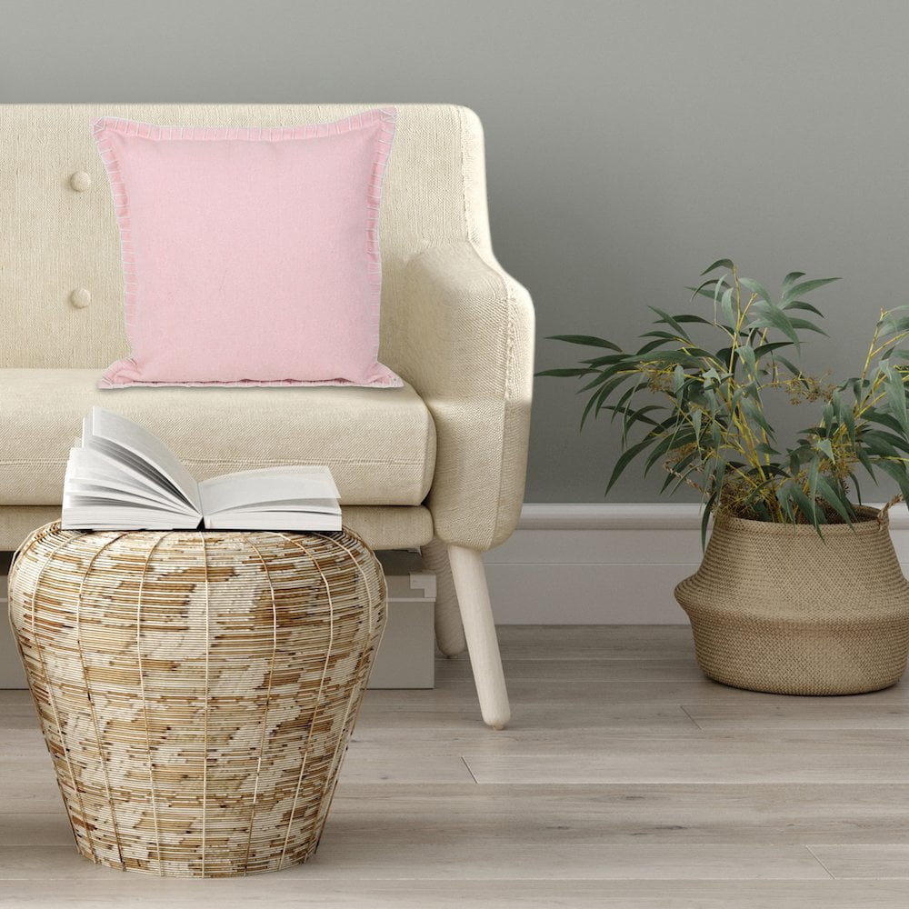 Laddha Home Designs Handwoven Solid Flanged Border Throw Pillow - 20" - Pink - Set of 2