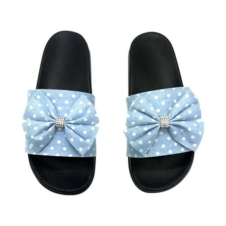 

Sandals for Women Polka Dot Denim Cloth Cute Bohemia Strappy Sandals Casual Slip-On Comfort Slides for Summer