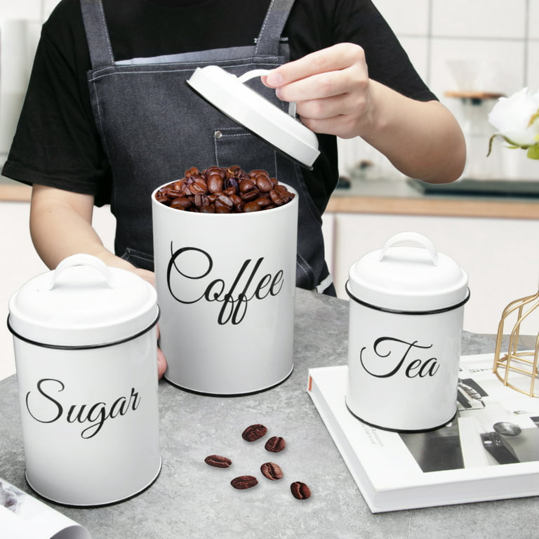 3 Pieces Sugar Coffee Tea Canister Airtight Lid Can Tin Keep Goods Fresh Kitchen  Canisters Set Sugar Tea Coffee Jars - AliExpress