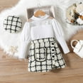 thumbnail image 2 of Ruyang Toddler Girls Plaid Skirt Spring Outfits Bubble Sleeve Glitter Tshirts Top Irregular Skirt with Hat Set 3Pcs, 2 of 8