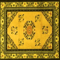 Ahgly Company Indoor Square Oriental Yellow Asian Inspired Area Rugs, 7' Square