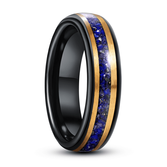NUNCAD 6mm/8mm Handmade Tungsten Wedding Ring with Hawaii Koa Wood Domed Black Tungsten