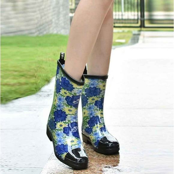 LSLJS Women's Mid Calf Rain Boots Waterproof Fashion Garden Shoes Anti-Slipping Rainboots for Women Comfortable Insole Light Rain Shoes