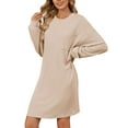 thumbnail image 5 of Deago Women's Knit Long Sleeve Dress Loose Fit Casual Crew Neck Flowy Mini Dresses with Pocket Fall Winter Fashion (Apricot, M), 5 of 10