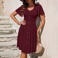 thumbnail image 4 of Staron Women Summer Dresses Button V Neck Tiered Ruffle Short Sleeve Dress Flowy Knee Length Spring A-Line Pleated Dresses, 4 of 7