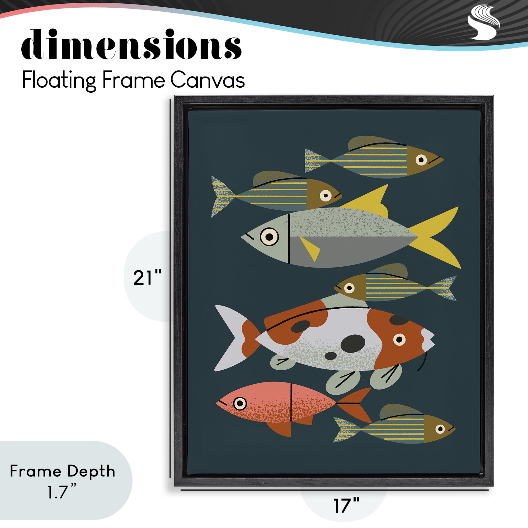 Stupell Industries Midcentury Pond Fishes Black Framed Floater Canvas Wall Art, design by Renea L. Thull