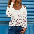 thumbnail image 2 of Dyegold Off Shoulder Long Sleeve Tops For Women Fashion Fall 2023 Shirts Dressy Casual V Neck Lace Reim Floral Print Blosues, 2 of 5