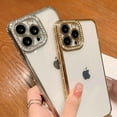 thumbnail image 3 of Compatible with iPhone 13 pro max Bling Plating Case, Luxury Glitter Cute 3D Rhinestone Diamond Sparkly Shiny Clear Case for Women Girls Shockproof Camera Protective Back Cover - Glod, 3 of 9