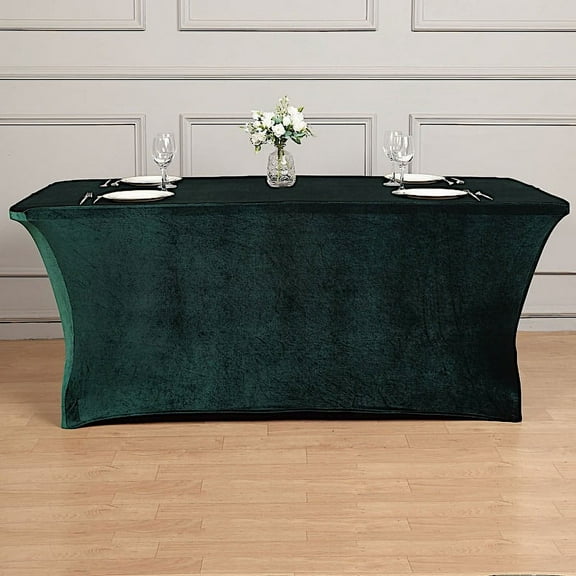 BalsaCircle 6 ft Hunter Green Premium Velvet Rectangular Tablecloth Fitted Table Cover Wedding Linens Party Supplies