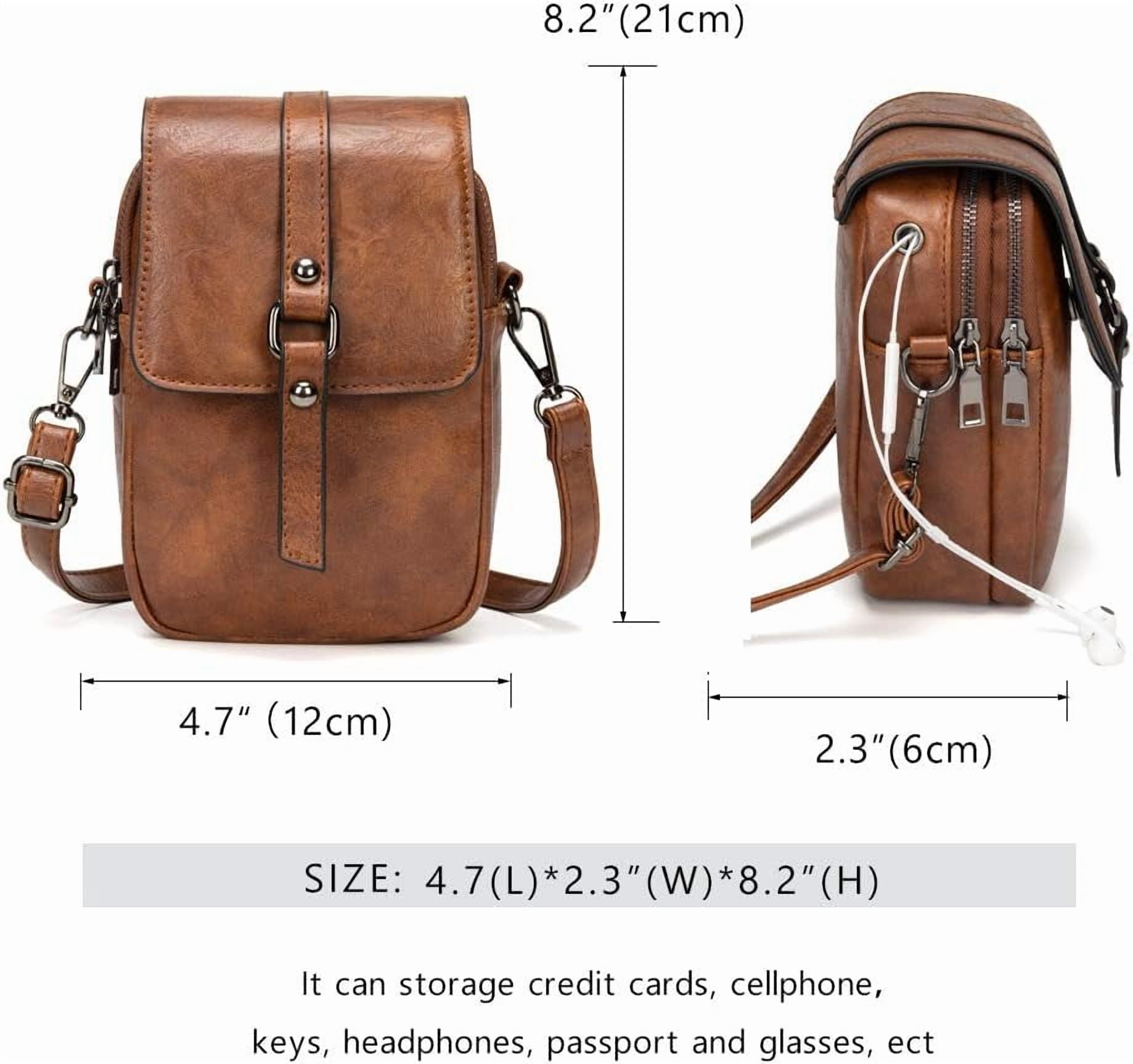 Kwuty Vintage Crossbody Phone Bag for Women, Small PU Leather Shoulder Purse and Handbag with Tassel&Rivet Decoration