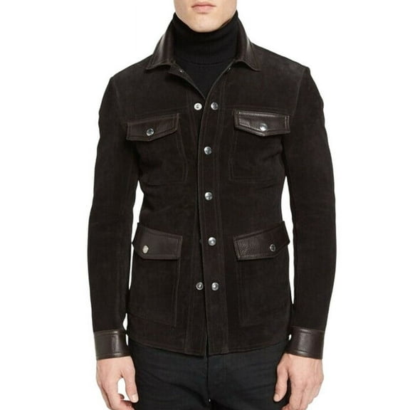 Men's Stylish Black 100% Genuine Suede Leather Lightweight Soft Satin lining Jackets for Men - XS Size