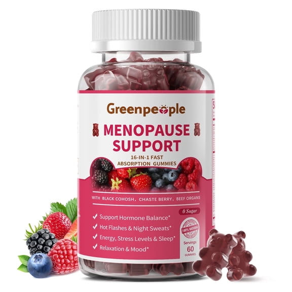 Menopause Supplement for Women | 16-in-1 Menopause Gummies with Herbal & Beef Organ Nutrients | Chaste Berry Flavor | 60 Gummies