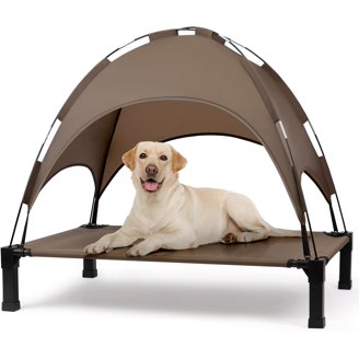 Pawhut Elevated Dog Bed With Canopy, Dog Cot With UV Protection Canopy Shade 36 Large Pet Bed For Camping Coffee Pawhut Elevated Dog Bed With Canopy, Dog Cot With UV Protection Canopy Shade 36 Large Pet Bed For Camping Coffee