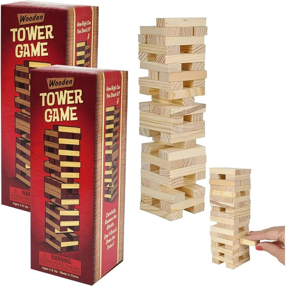 Wooden Blocks Stacking Tumbling Tower Game, Pull, and Tumble Blocks, Sensory Learning, Game Night, 6" Inches (Single)