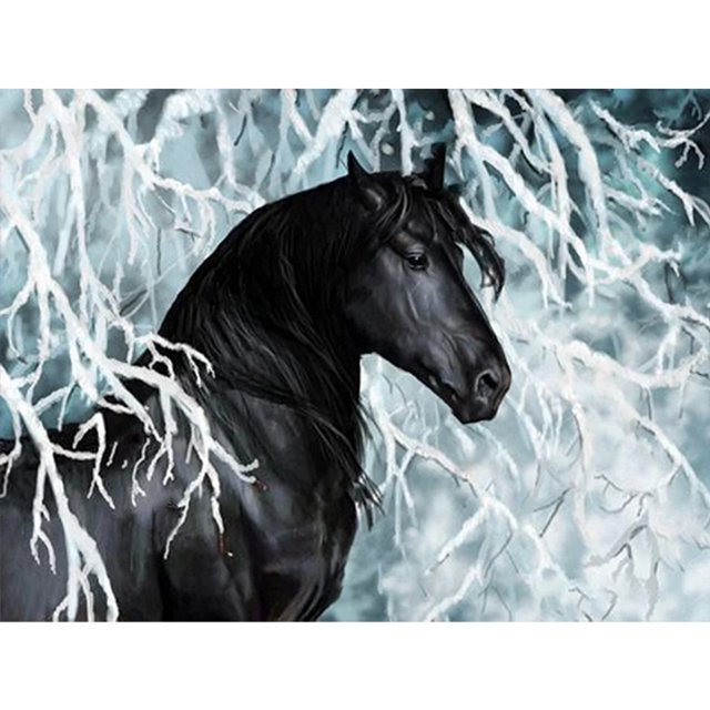 Cuadros Decorativos 5D Wdftyju bricolaje taladro redondo completo diamante pintura caballo de costura negro 4 estilos