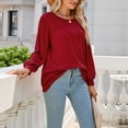 thumbnail image 6 of JSKUMAR Women Solid Pullover Shirts Long Puff Sleeve Round Neck Casual Loose T-Shirt Pleated Tops Red,XL, 6 of 6