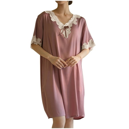 yievot Women s Chemise Nightgown Lace Trim Slip Lingerie Dress V Neck Short Sleeve Nightdress