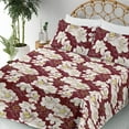 thumbnail image 3 of Ambesonne Floral Fitted & Flat Sheet with Shams 4 Pcs Set, Magnolia Flowers Spring Art, Calking, Burgundy White and Yellow, 3 of 5