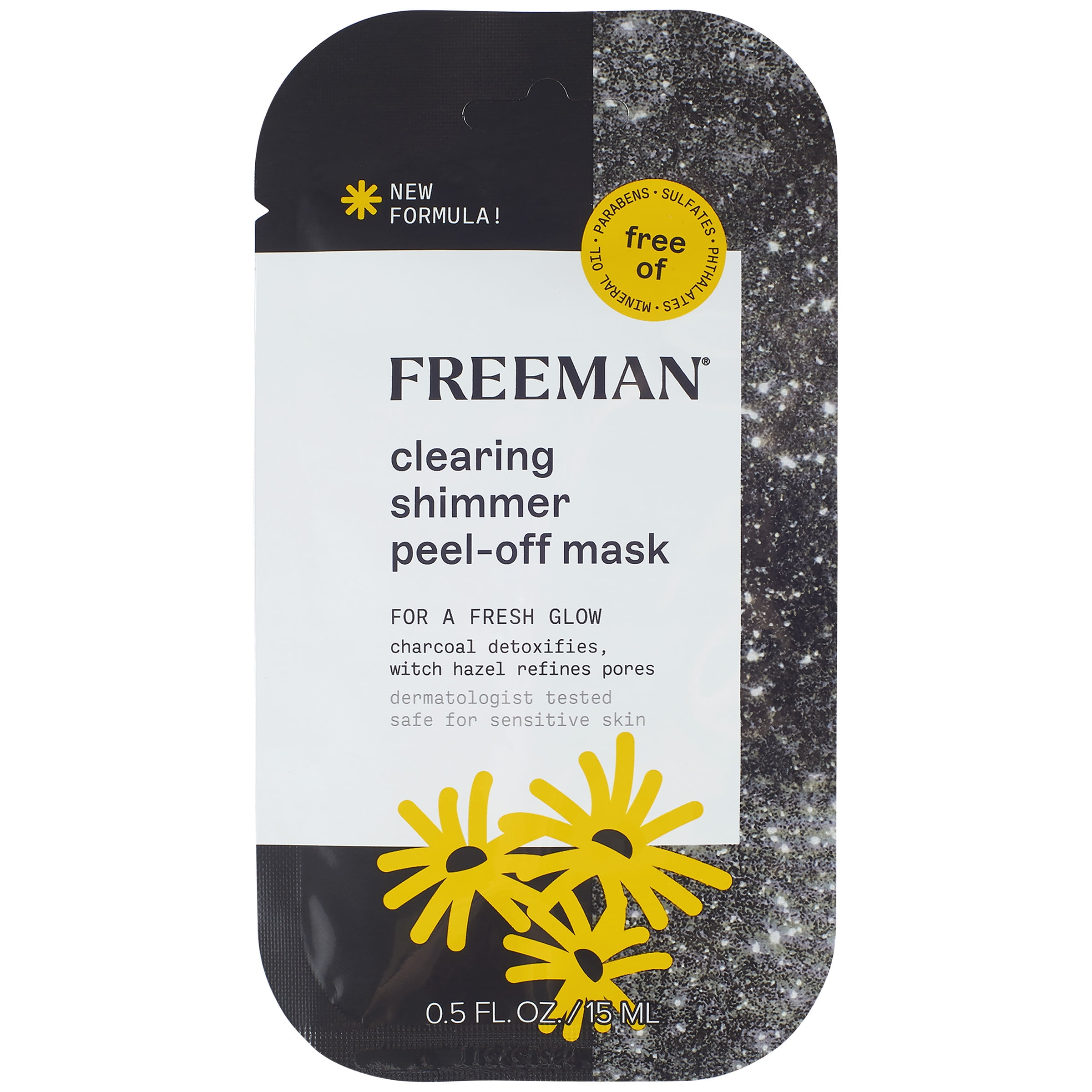 Freeman Clearing Shimmer Charcoal & Witch Hazel Peel-off Facial Mask, 0.5 fl. oz./15 ml Sachet
