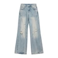 thumbnail image 4 of Vynhevius Women's Washed Vintage Wide Leg Jeans Solid High Waist Loose Fit Casual Streetwear Full Length Denim Pants, 4 of 6