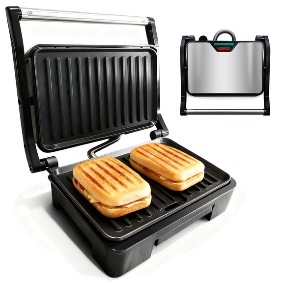 Electric 3-in-1 Grill: Sandwich, Steak & Panini Press | Non-Stick, Cool-Touch, Easy Clean & Store