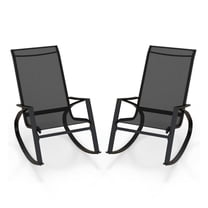 Patio Rocking Chairs 2-Piece Set, Outdoor Sling Rockers with Ergonomic Design, Black Metal Frame, 330lbs Capacity, Backyard Poolside Furniture