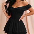thumbnail image 6 of Levmjia Womens Satin Slip Nightgown Off Shoulder Ruffle Lace Solid Mini Dress Breathable Soft Casual Home Sleep Wear Slim Flowy Fit Nightdress Elegant, 6 of 7