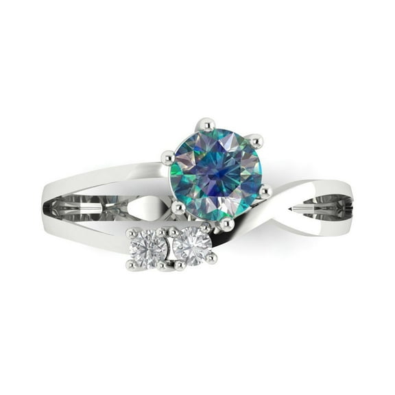 Clara Pucci 14K White Gold 0.87ct BlueMoissanite Three-Stone Ring for Women