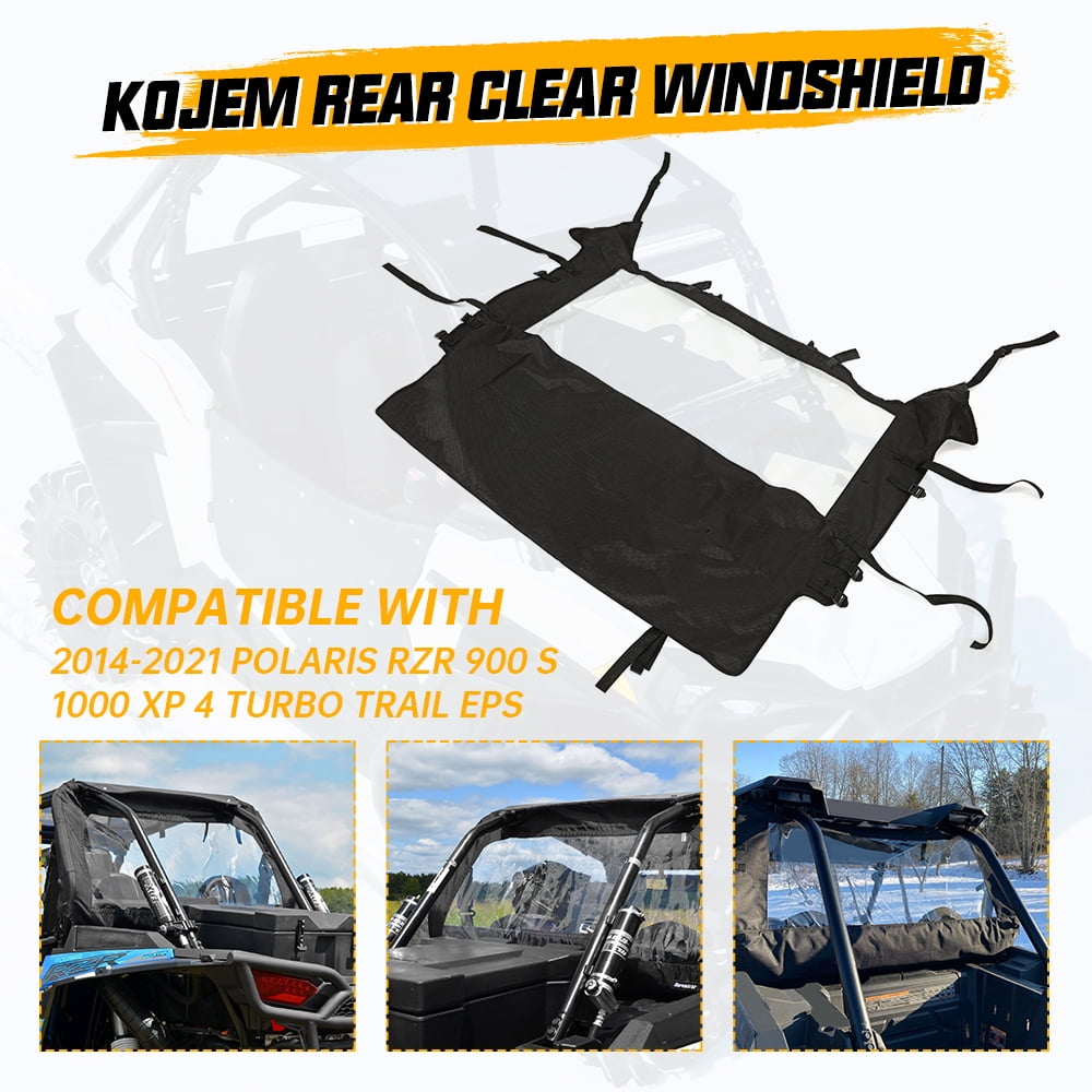 Kojem Rear Clear Windshield Compatible with  Polaris RZR 900 S 1000 XP 4 Turbo Trail EPS 2014-2021 UTV
