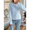 thumbnail image 6 of V-Neck Long Sleeves Cardigan Sweaters for Women Fall Winter Chunky Cropped Button Down Knit Sweater Jackets Blue M, 6 of 8