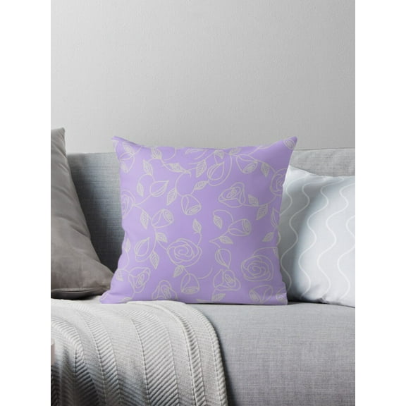 Ryan; Purple and Gray Floral Pattern Throw Pillow – Elegant Botanical Cushion for Wedding, Bedroom, or Living Room Decor, Soft Plush Cover, 18×18"