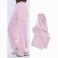 thumbnail image 2 of Ccpelsie Girls Casual Cargo Pants with Elastic Waist and Functional Pockets Loose Fit Wide Leg Trousers Y2K Inspired Spring Style(A01-Purple,6-7 Years), 2 of 6