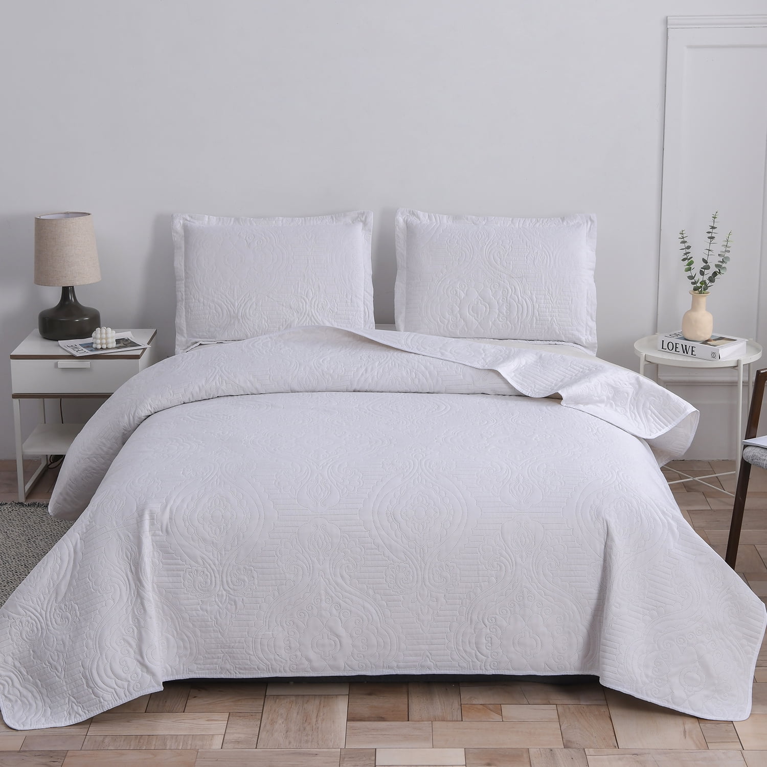 Jessy Home White Quilt Twin Size Solid Bedding Microfiber Bedspread