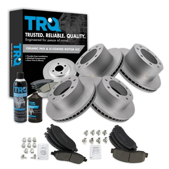 TRQ Front & Rear Ceramic Brake Pad & Coated Rotor Kit w/Fluids for F250 F350 BKA23050