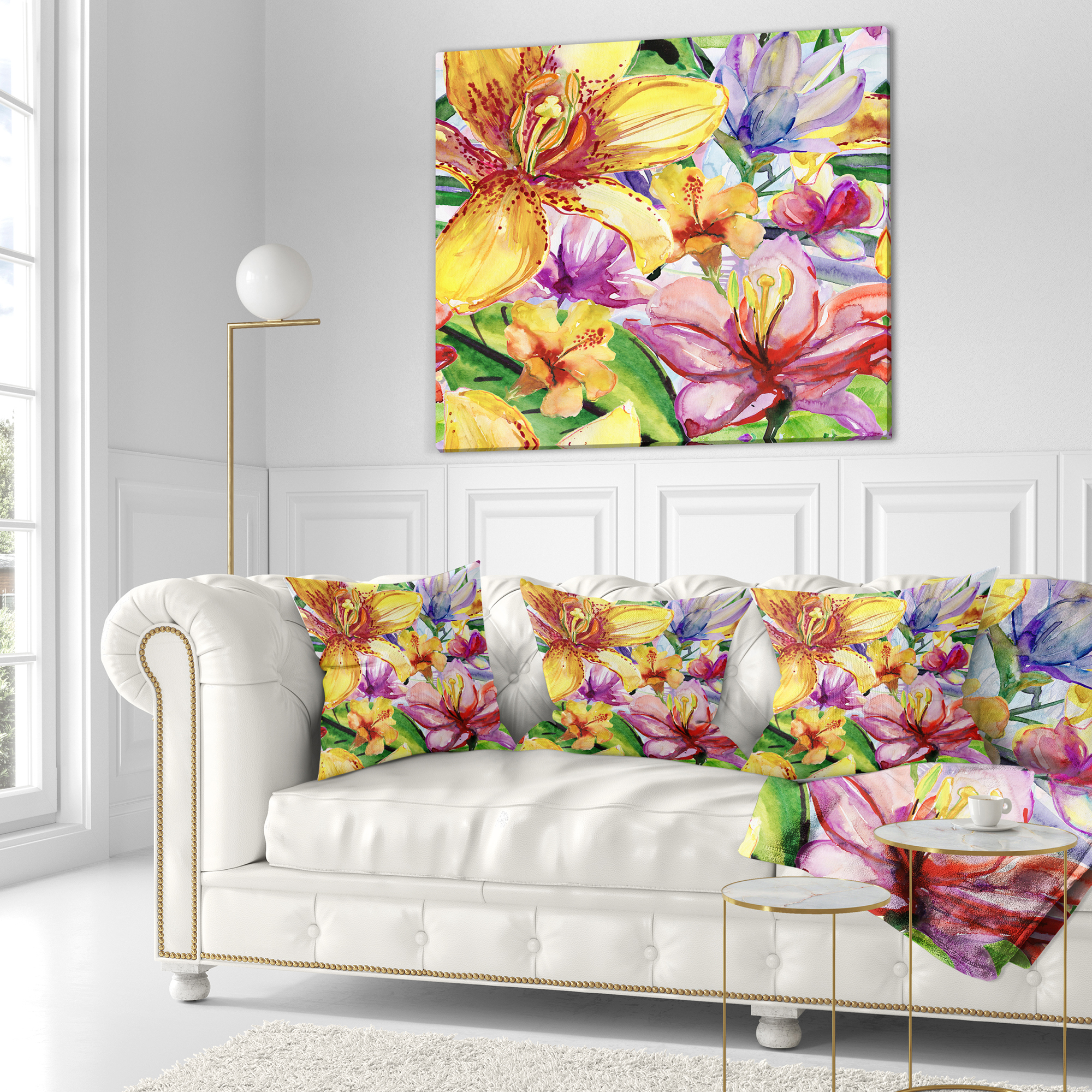 Designart Lily Flowers Illustration Art - Floral Throw Pillow - 16x16