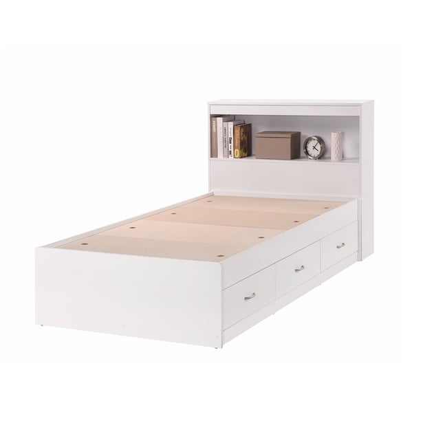 Hodedah TwinSize Captain Bed with 3Drawers and Headboard in White