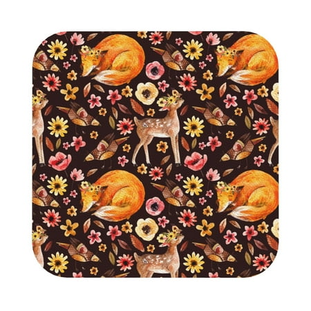 

Pofeuu Woodland Creatures Floral Print Leather Coasters Set of 6 Round Cups Mugs Mat Pad for Home Kitchen Heat Resistant Drink Coasters Square