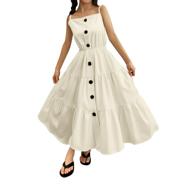 GDREDA Girls Skater Dresses Enlifety Girls Summer Casual Dress Tiered Dresses Spaghetti Straps Twirl Swing Size 6 14T Beige,13-14 Years