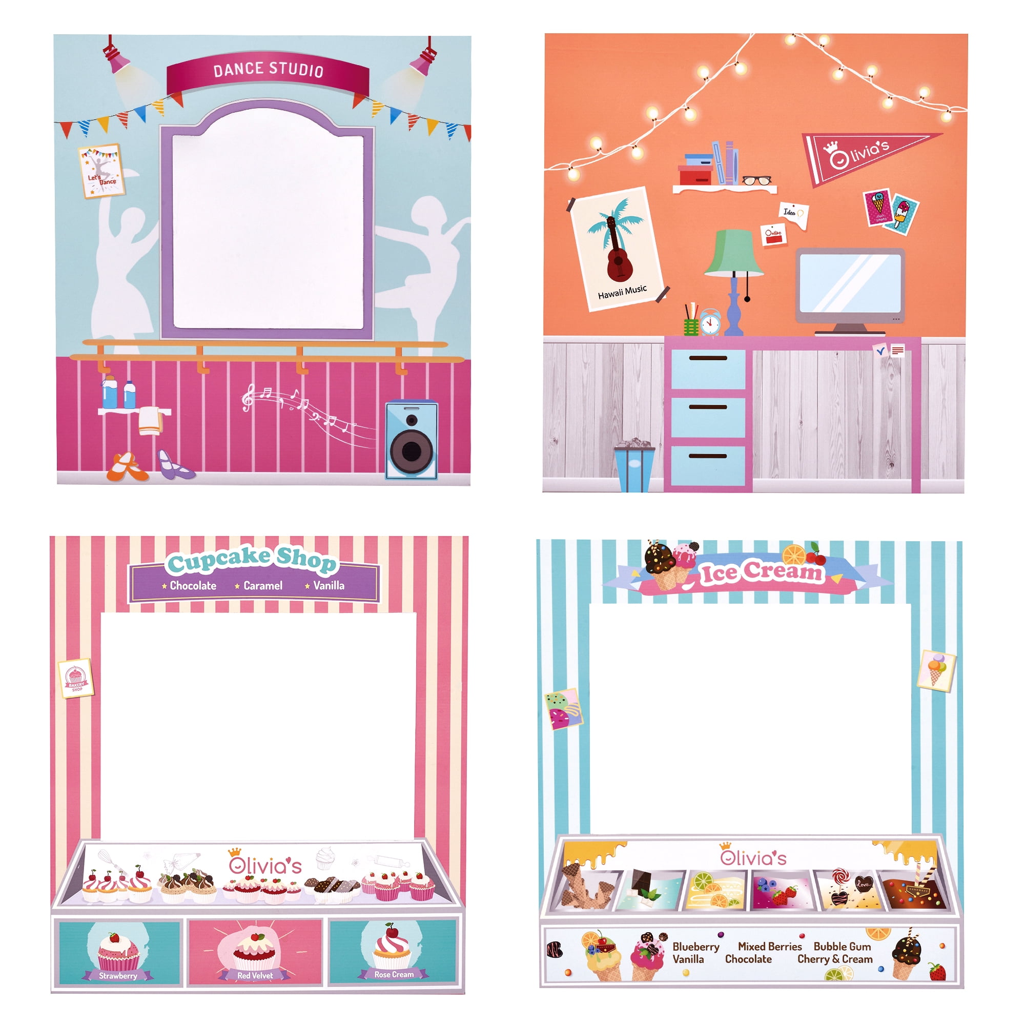 Olivia’s Little World Convertible 4-in-1 Wooden Dollhouse Play Set for 18" Dolls with Interchangeable Scenes & Accessories