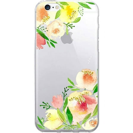 Prints Clear Phone Case, Corner Peonies Yellow - iPhone 6/6S Plus